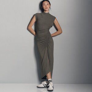 Daily Practice Mock Neck Ruched Midi Dress in Green - NWT sz Medium